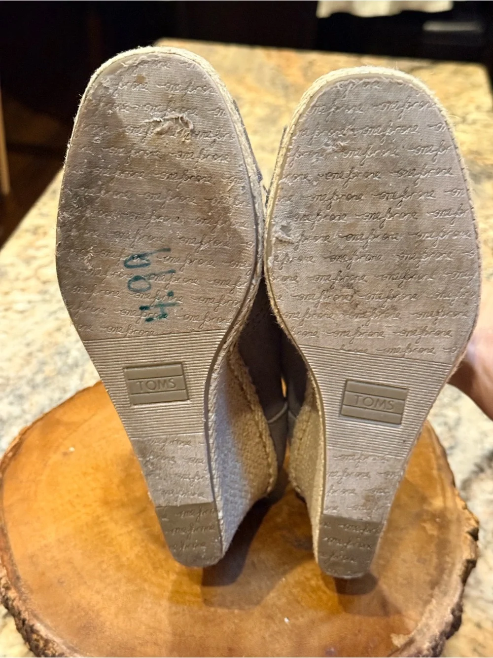 TOMS Gray Canvas Peep Toe Espadrille Wedge Heels Women’s Size 9 EU 40 Casual Com